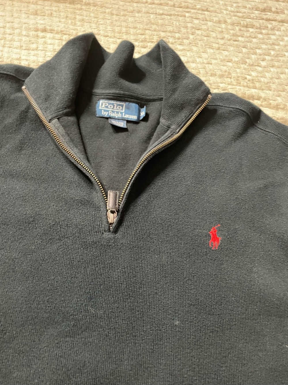 Ralph Lauren Men’s Black Half-Zip Sweater with Red Pony